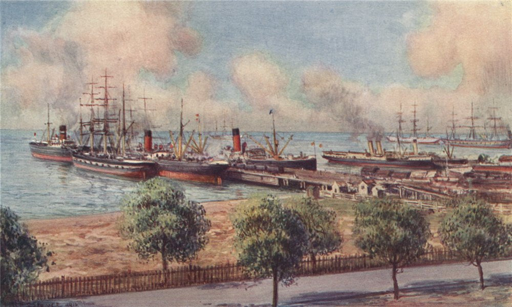 'Geelong Harbour, Victoria' by Percy Spence. Australia 1910 old antique print